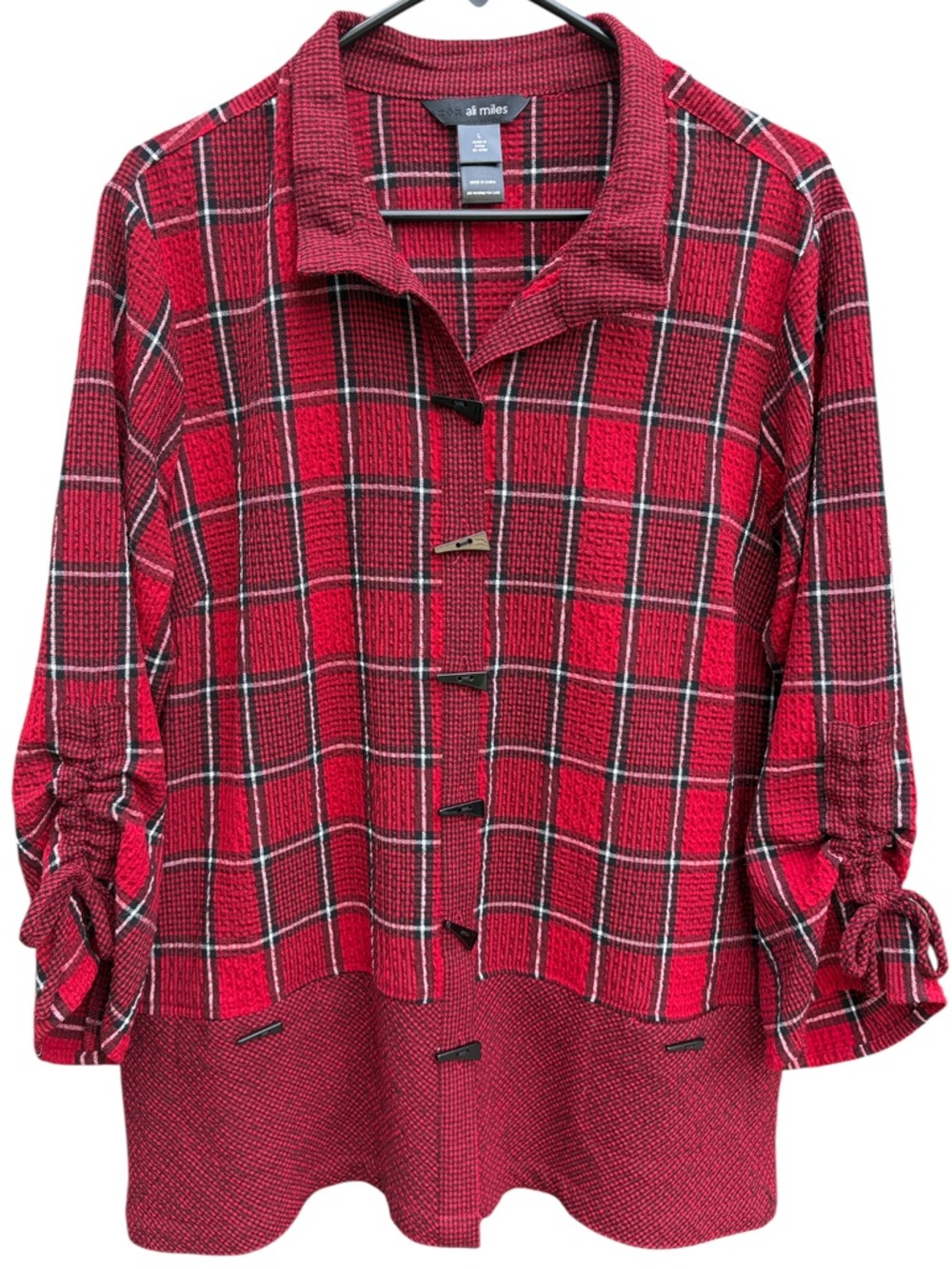 EUC Ali Miles Red Black Plaid Button Front Top Size Large